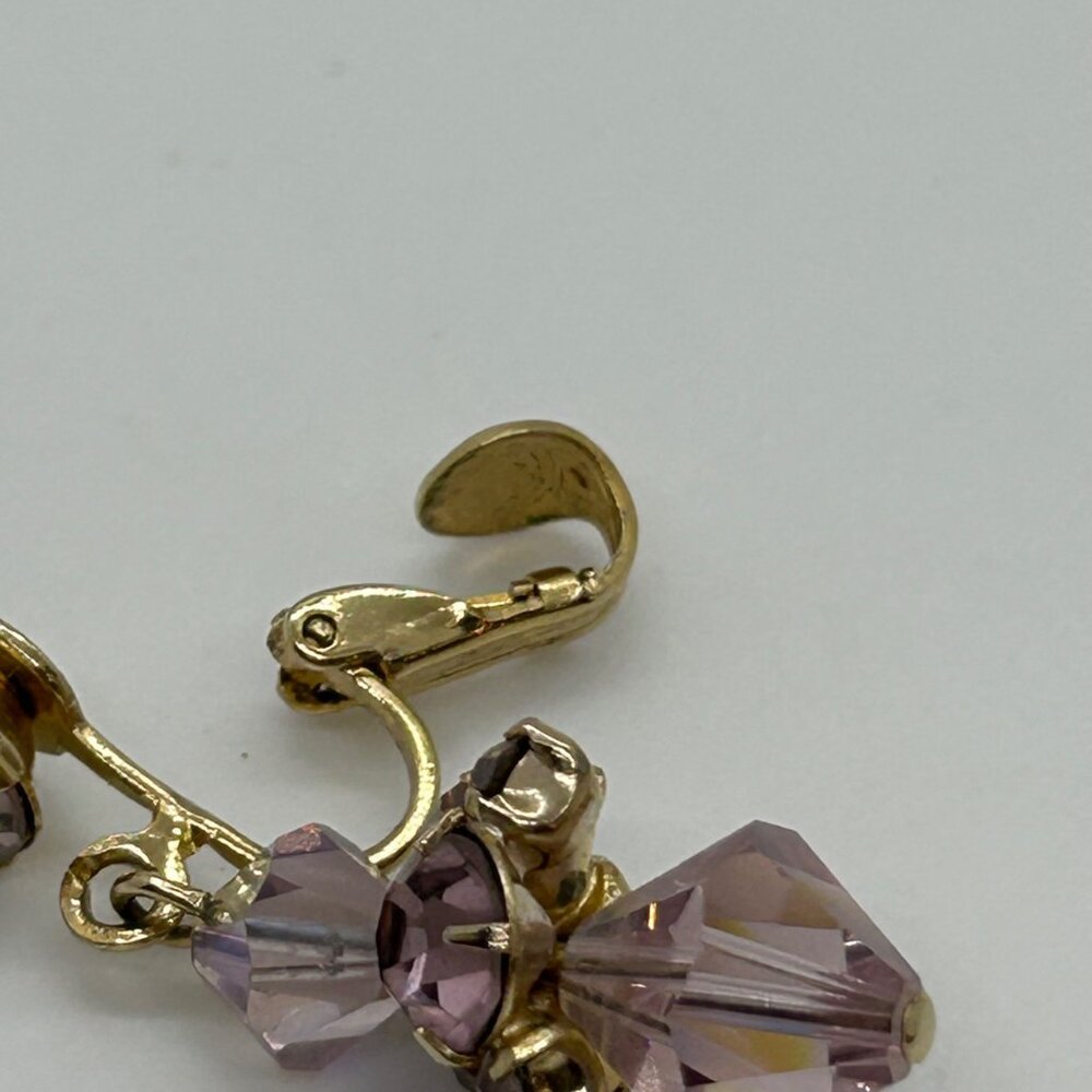 Vintage Aurora Borealis Dangle Earrings Crystal Pink Iridescent Faceted Goldtone - Picture 11 of 15